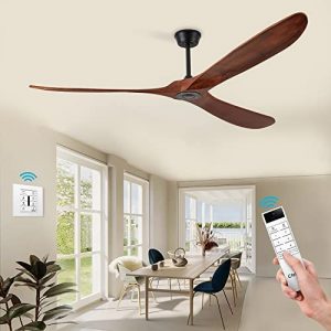 Chriari 60” Wood Ceiling Fans With Remote and Wall Control, Modern Black Ceiling Fan with 3 Walnut Blades, 6 Speeds Smart Timing Reversible DC Motor, for Indoor Outdoor Farmhouse/Patios