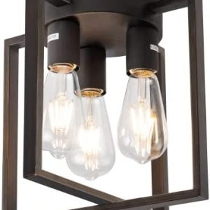 LEIP Semi Flush Mount Light in E26 Socket,3-Light Ceiling Light Fixture with Contemporary Geometric Metal Cage,Industrial for Kitchen Living Room Bedroom Farmhouse Hallway Foyer,Brush Bronze