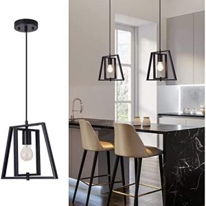 Vintage Geometric Pendant Light Farmhouse Black Pendant Lighting Fixture Retro Metal Pendant Lamp for Kitchen Island, Dining Room, Hallway, Bedroom, Living Room