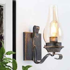 Wall Lights for Bedroom,Oil Rubbed Bronze Farmhouse Lamp Rustic Wall Sconces,Metal Industrial Wall Light Fixtures with Amber Glass,Indoor Vintage Bedside Wall Lighting for Living Room Bathroom,1 Pack