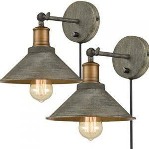 JEENKAE Vintage Swing Arm Wall Sconces Hardwired or Plug-in Bedroom Bath Wall Lamps Set of 2