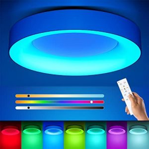 RGB Led Flush Mount Ceiling Light with Remote Control, Annaror 11 Inch 24W Dimmable Ceiling Light Fixture, 3000K-6500K Light Color Changeable, Modern White LED Ceiling Light for Bedroom Kids Room