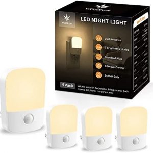 Night Lights Plug into Wall, Weegrow LED Night Light with Light Sensor, Adjustable Brightness 30/60LM, 3000K Warm White Night Light for Kids, Nursery, Pet, Bedroom Hallway, Kitchen, 4 Pack