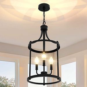 PARTPHONER Chandelier Pendant Light Fixture, 3 Light Farmhouse Black Chandelier Pendant Lighting,Open Frame Hanging Light Fixture for Dining Room Foyer Entrance Kitchen Island