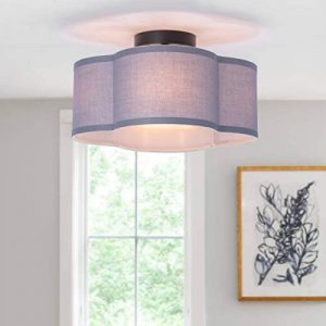 VILUXY Semi-Flush Mount Ceiling Light Fixture Gray Fabric Drum Shade Black Brush Paint Finish for Bedroom, Dining Room, Corridor, Living Room 13.77″ 4-Light