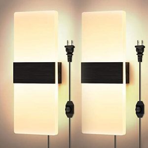 Lightess Modern Wall Sconce Dimmable LED Wall Lamp Warm White 12W Acrylic Wall Sconce with 6FT Plug in for Bedroom Living Room Corridor