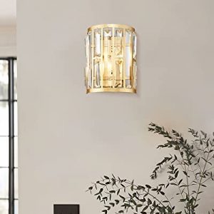 Cargifak Crystal Wall Sconce, 2-Light Gold Wall Lamp, Modern Wall Chandelier with E12 Base for Bedroom Bathroom Hallway, WS5606-2W-G