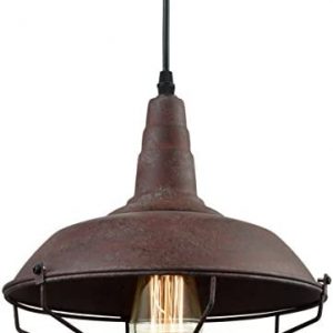 DAYCENT Industrial Nautical Barn Metal Wire Caged Pendant Light Fixture Ceiling Pendant Lamp, Iron Cage Shade in Rust Finish
