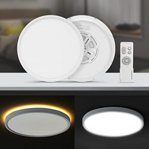 TALOYA Remote Control Round LED Ceiling Light, Auto Dim-Off Timer ,Dimmable Flush Mount Flat Light Fixture 12 inch 28W,3000~6500K White Light+3000K Ambiance Night Light for Kid Room,Bedroom