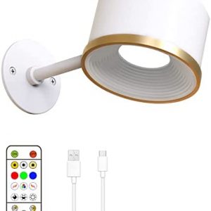 TINTINDOC Wireless Led Wall Light Sconce with Remote Control, RGB Colors Changing Rechargeable Battery Powered Bedside Lamp, Picture Light Painting Light Stick on Wall Brightness Adjustable, 7’’