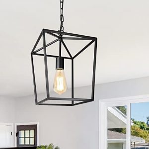 Unicozin Pendant Light Hanging Lantern Lighting Fixture for Kitchen and Dining Room, Industrial Retro Iron Chandelier Fixture,E26 Base, Black (Bulbs Not Included)