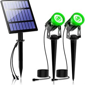 T-SUNUS 2W Green Solar Spotlights, IP65 Waterproof Outdoor Solar Lights Landscape Lighting Wall Light Auto On/Off with 2 Dual Spot Headlamp for Tree,Patio, Yard, Garden