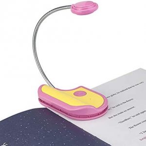 HONGUT Amber Reading Light Rechargeable, Book Light Kids for Reading in Bed, Clip On Reading Book Light, 2 Lighting Modes, Blue Light Blocking for Eye-Care, Small Bookmark Light for Bookworm-Pink