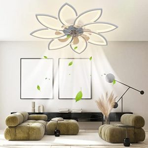 WATIIIP 35″ Ceiling Fans with Lights, Modern Flush Mount Ceiling Fan with Remote Control, Low Profile 7 Blades 6 Speed Dimmable LED Ceiling Lighting Fixture for Kids Bedroom Living Room(White)