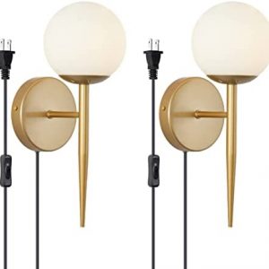 BOKT Glass Globe 2 Pack Wall Lamp Plug in Mid Century Wall Sconce Wall Light Fixture Bedroom Living Room Background Wall Lamp Mirror Headlights…
