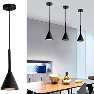 KCO Lighting Modern Pendant Light Metal Aluminum Shade Kitchen Island Ceiling Lights Mini Matte Black Hanging Lamp for Bedroom Restaurant Farmhouse (Black)