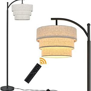 Dimmable Arc Floor Lamp with Remote Control, Black Standing Tall Lamps Modern for Living Room, Bedroom, Corner, Office(Step-Less Dimmable Bulb Included)