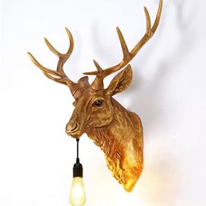 OKOOI Antler Wall lamp American Country Living Room lamp Creative Corridor Aisle Lamp Art European Retro 17 in Deer Head Wall lamp (Gold)