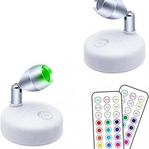 Wireless Spotlight Battery Operated Accent Lights with Remote, LED RGB+W Puck Lights Portable Little Spot Light Angle Adjustable with Dimmer & Timer for Artwork Painting Statue