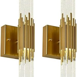 Crystal Wall Sconces Set of Two Gold LED Wall Light Fixtures with Bubble Crystal Wall Lamps Modern Crystal Vanity Sconces 4000K for Badroom Bathroom Living Room
