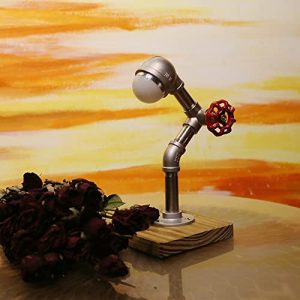 Find Joy Industrial Steampunk Table Lamp Stainless Steel Pipe Lamp LED Bulb Red Handwheel Switch Vintage Pipe Desk Lamp Rustic Bedside Lamp for Bedroom,Office,Living Room (Silver)