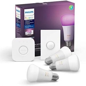 Philips Hue White and Color Ambiance Base Lumen (60W) Smart Button Starter Kit, 16 Millions Colors, Works with Amazon Alexa, Google Assistant, Apple HomeKit 60 Watt (Old Version)