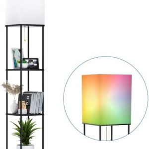Floor Lamp with Shelves, LED Modern Smart Floor Lamp with 3 Color Temperature & Stepless Dimmable, Standing Floor Lamps for Living Room, Bedroom, Office, Compatible with Alexa & Google Home