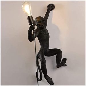 YTCYKJ Indoor Wall Lamps Sconces Vintage Resin Wall Lamp Creative Monkey Design Wall Light with E27 Socket Industrial Lighting for Kids Room Bedrooms Restaurant Bar Cafe (Black)