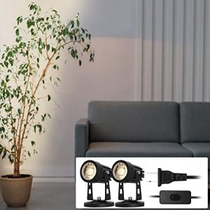 LED Spot Lights Indoor Uplights, 3W Uplight & Down Spotlight Lamp Accent Lighting for Indoor Plants,110V Warm White Up Light 6 FT Cord with Switch(2 Pack) (LED Spotlight with Spiked Stand))