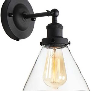 Edison Wall Sconce Retro Industrial Simplicity Style, Premium Black Finish Vintage Wall Lamp, Wall Light Fixture with Adjustable Arm Angle, Classical Funnel-Shaped Hand-Made Clear Glass Lampshade