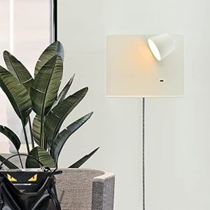 USB Wall Lamp with Plug in Cord, White Plug in Sconce with USB Port, 2700k LED Wall Lights with Standing Shelf, Mouthed Lighting for Bedroom Bedside Reading Living Room Loft Kids Room-Length 11”