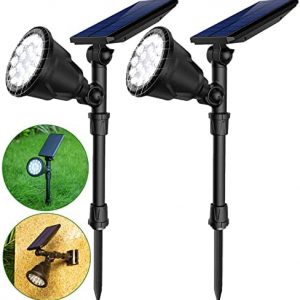 JSOT Solar Spot Lights Outdoor,600LM Solar Spotlight Waterproof Landscape Lighting 18 LED Beads Solar Garden Decor Lamp Wall Light for Yard Pathway Path Driveway Pool Backyard Decorative 2 Pack
