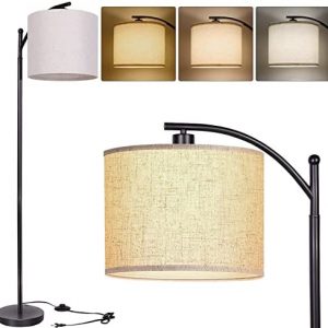 Dott Arts Floor Lamp for Living Room, Tall Arc Floor Lamps with Beige Linen Shade,Modern Standing Floor Lamp with 3 Color Temperature for Bedroom (LED Bulb Included),Black