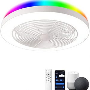 ORISON Low Profile Ceiling Fan with Lights- 19.7 in Smart Bladeless ceiling fans with Alexa/Google Assistant/App Control Color Changing LED-RGB Back Ambient Light for Living Room Bedroom