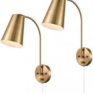 DANXU Modern Plug in Wall Sconce with Cord Set of 2 Gold Wall Light