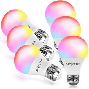 DAYBETTER Smart Light Bulbs, RGBCW Wi-Fi Color Changing Led Bulbs Compatible with Alexa & Google Home Assistant, A19 E26 9W 800LM Multicolor Led Light Bulb, No Hub Required, Light Bulbs 6 Pack