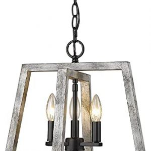 Maleoi Wood Kitchen Island Pendant Lights, 3-Light Kitchen Island Pendant Hanging Lantern, Farmhouse Hanging Lamp for Dining Room Foyer Entryway Hallway (White Wood, 14″H)