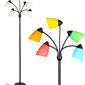 Brightech Medusa LED Floor Lamp – Multi-Head Dimmable Floor Lamp for Living Rooms & Offices – Tall Lamp with Interchangeable Shades, Adjustable Standing Lamp for Bedroom Reading – Black
