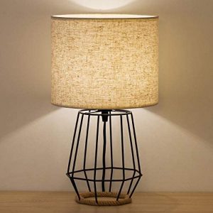 MOOACE Bedside Table Lamp – Farmhouse Table Lamp Basket Cage Style Chrome Metal Base with Linen Fabric Shade Lamp for Living Room, Bedroom – Black