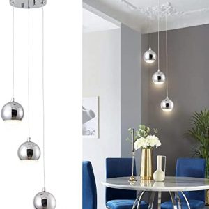 MAYNA 3-Light LED Pendant Lights Metal & Acrylic Globe Ceiling Pendant Light, Dimmable Modern Globular Kitchen Island Light for Living Room Dining Room Cafe Bar Restaurant, Polished Chrome Finish