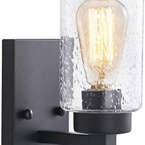 1-Light Industrial Bathroom Vanity Light Black Farmhouse Wall Sconce Clear Glass Shades, Vintage Edison Wall Lamp Lighting Fixtures for Dressing Vanity Table, Hallway, Bedroom, Study（No Bulb)