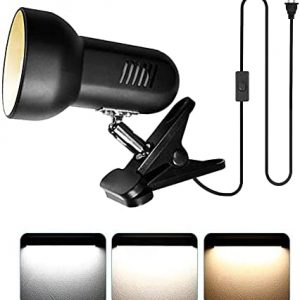 LED Clamp Work Lamp, 5W 360° Rotatable Head, Ultra Bright Work Bench Light, Desk Lamp with Clip,3 Color Temperature Modes, 4.9ft Plug & Play Cord (Black)…