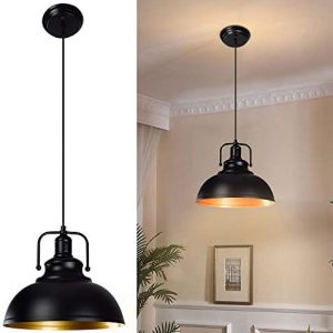 DLLT Black Pendant Light, Vintage Ceiling Hanging Light Fixture Farmhouse Decor, Adjustable Metal Hang Lamp, Industrial Dining Lights Fixture for Kitchen Bar Restaurant Entryway Warehouse, E26