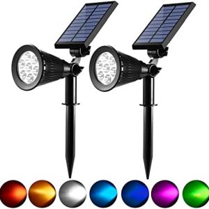 OKEER Solar Spot Light Outdoor, 7 LED Color Changing 2-in-1 Solar Landscape Spotlight Waterproof Security Wall Lamp Lights for Patio Yard Lawn Driveway Trees Flags Halloween Christmas Decor (2 Pack)