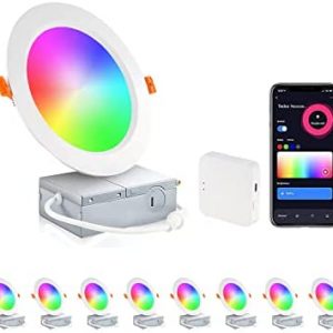 Smart Recessed Lighting 6 Inch, WiFi Color Changing LED Recessed Lighting, 16W 1100 Lumen Smart Remote Downlight with Junction Box, Compatible with Alexa/Google Assistant/Siri (8PACK)