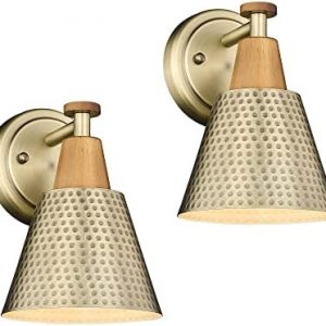 FEMIL Bathroom Light Fixtures 2 Pack, Antique Brass Vanity Light with Hammered Metal Shade, 2-Lights Bath Wall Mounted Lights Wall Lamp for Mirror Kitchen Bedroom, 4FG59B-2 BG