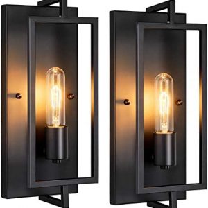 Industrial Wall Sconces Set of 2, Vintage Wall Light Fixture with E26 Base, Matte Black, Metal Rustic Wall Mount Lamp, Modern Indoor Wall Sconce Lighting Hardwired for Living Room Bedroom