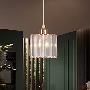 Mini Gold Chandelier Dining Room Crystal Pendant Light Fixture Flush Mount Ceiling Lights Adjustable Hanging Lamp for Kitchen Island Hallway Closet,E26 Socket