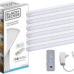 BLACK+DECKER Works with Alexa Smart Under Cabinet Lighting Kit, Adjustable LEDs, (6) 9″ Bars, White,A Certified for Humans Device