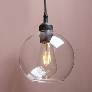 Yosoan Semi Flush Mount Hanging Lighting, 1-Light Vintage Industrial Wall Light Fixture with 6.9″ Globe Clear Glass Shade Pendant Lighting